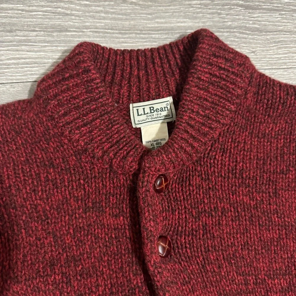 LL Bean Lambs Wool‎ Sweater Men XL Burgundy Pull Over Buttons High Neck Knitted